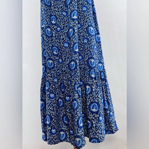 Old Navy Midi Dress Women's Blue Tiered Floral Boho Beach Sz M Lightweight - Picture 3 of 10